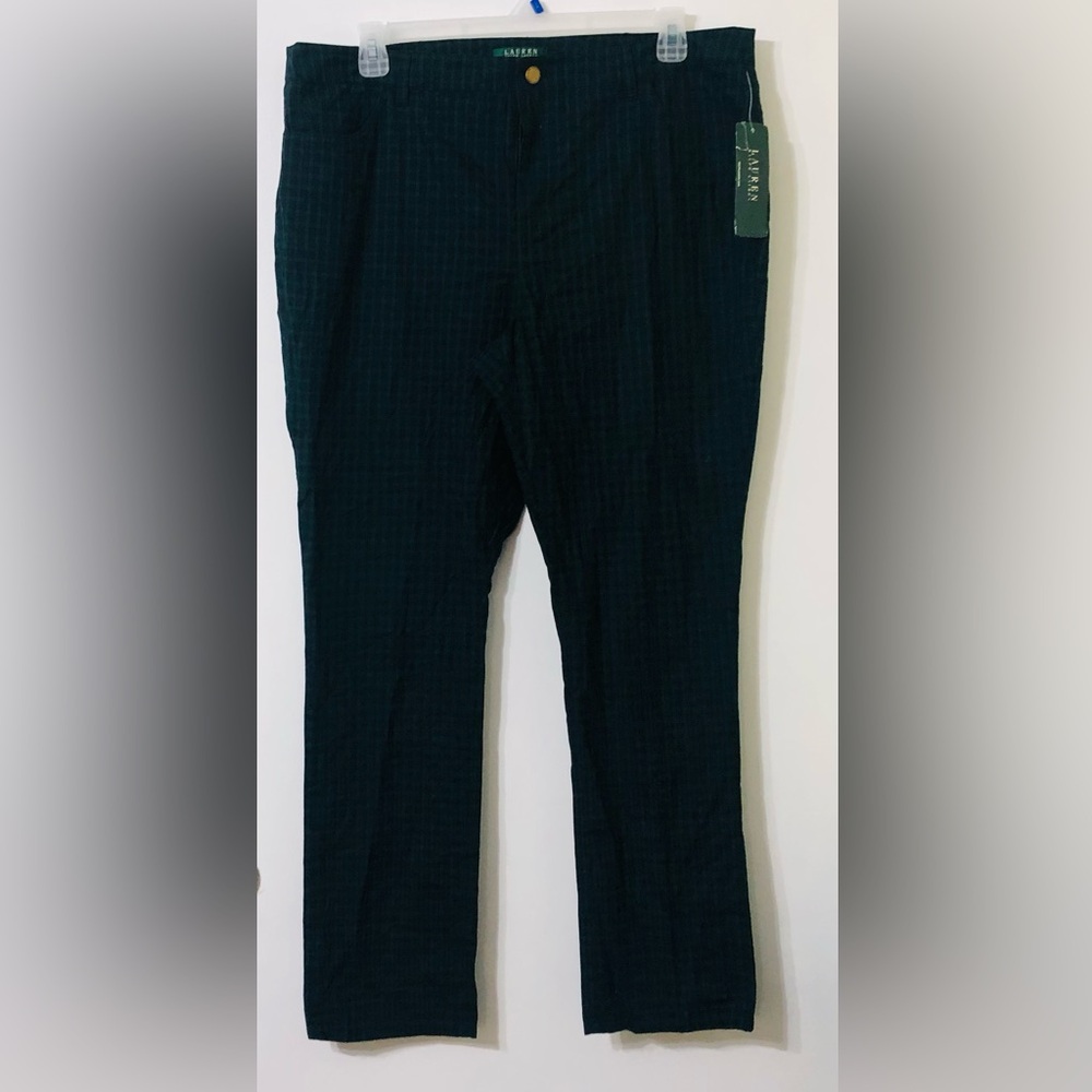 Ralph Lauren women’s plant 5 pockets front fly zip up green black plaid.18